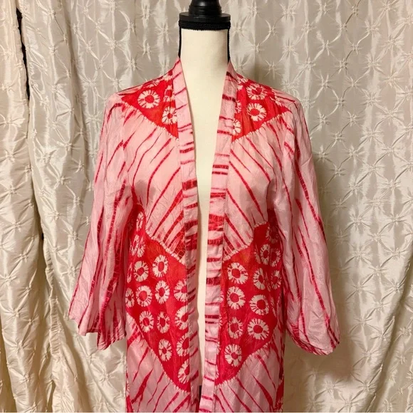 Bl-nk Anthropologie Lia Shibori Pink & Red Tie Dye Kimono Cardigan - Picture 6 of 13